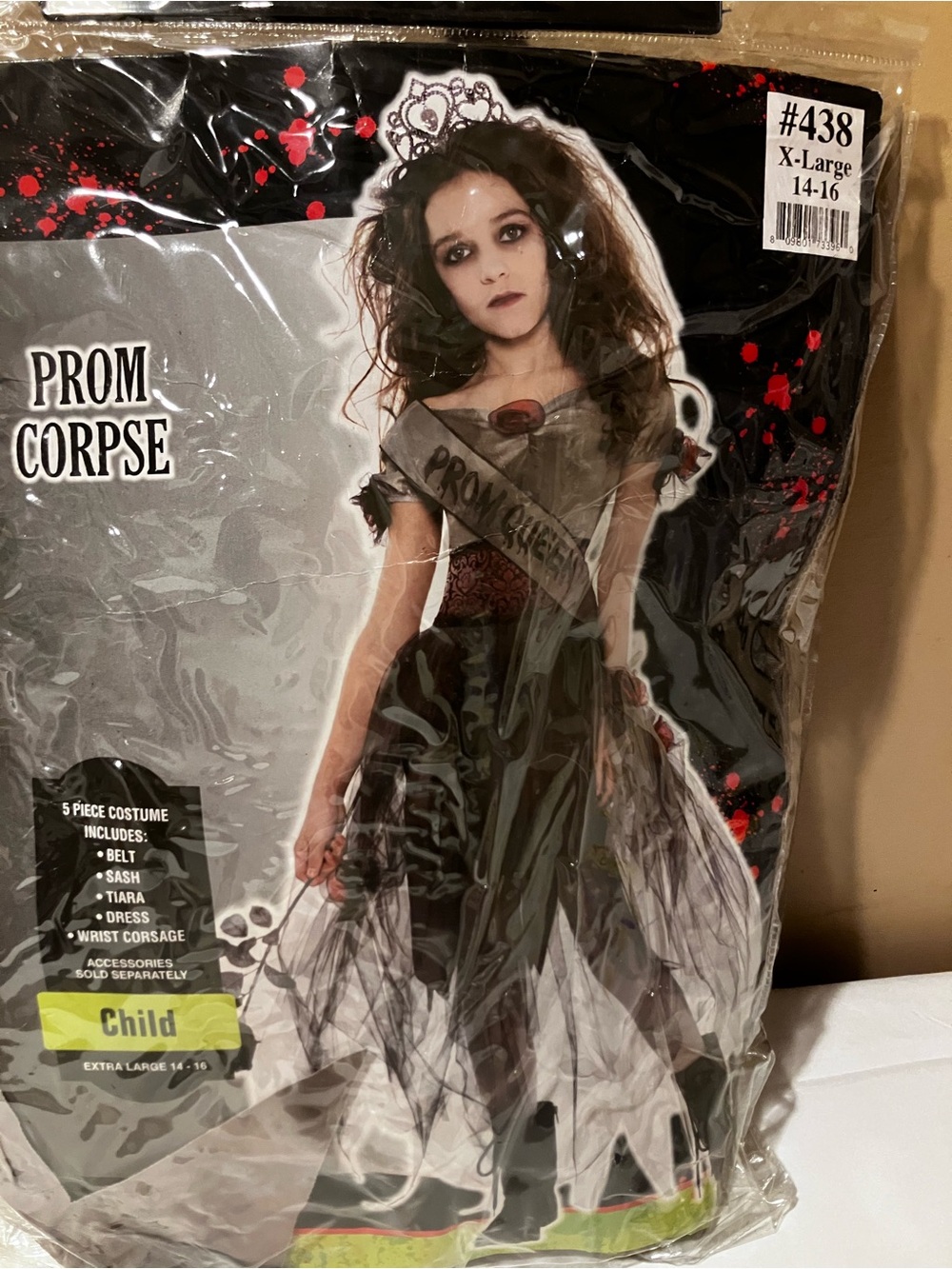 Prom Corpse Girls Black Gothic Prom Costume with Sash and Tiara